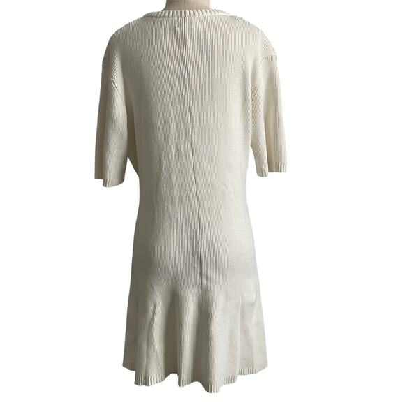 H&M Viral Old Money Rib Knit Fitted Button Mini Dress Off White Cotton - Picture 4 of 9
